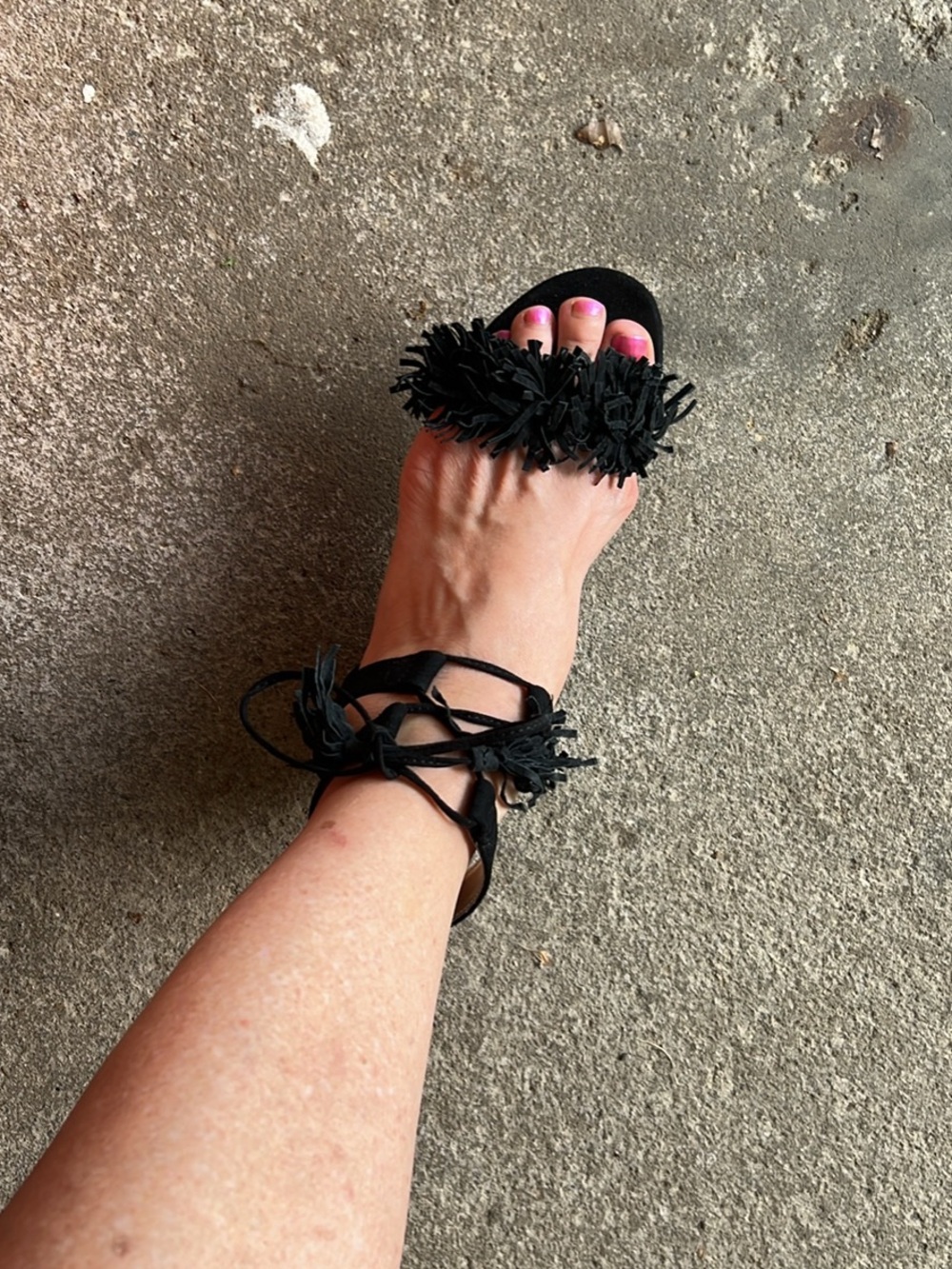 Material Girl Black Fringe Lace-Up Heels